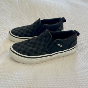 Vans Kids Black Checkered Slip-On Sneakers Size 13